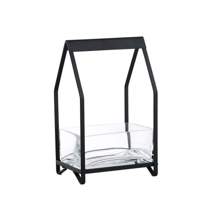 45225	 L6"W4.5"H10" - GLASS RECTANGLE WITH METAL HOUSE HOLDER