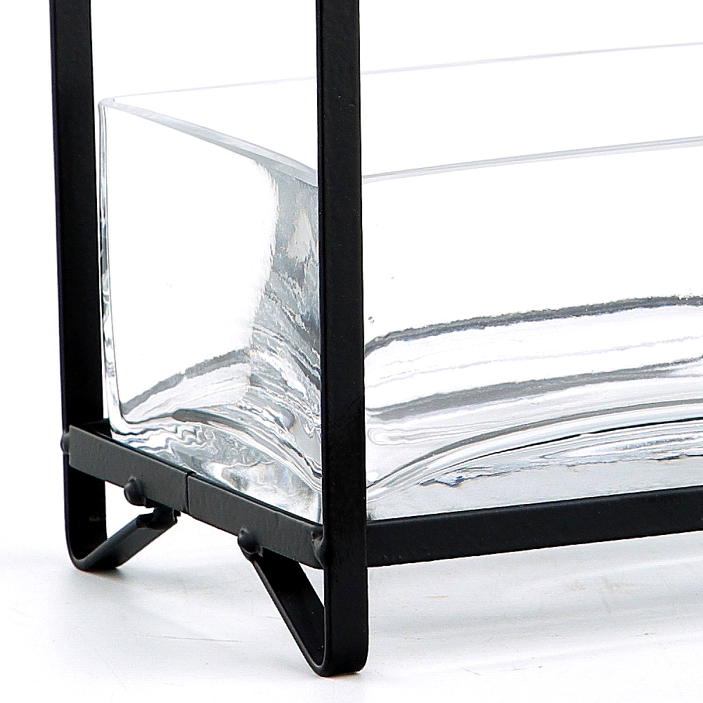 45225	 L6"W4.5"H10" - GLASS RECTANGLE WITH METAL HOUSE HOLDER