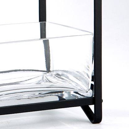 45225	 L6"W4.5"H10" - GLASS RECTANGLE WITH METAL HOUSE HOLDER