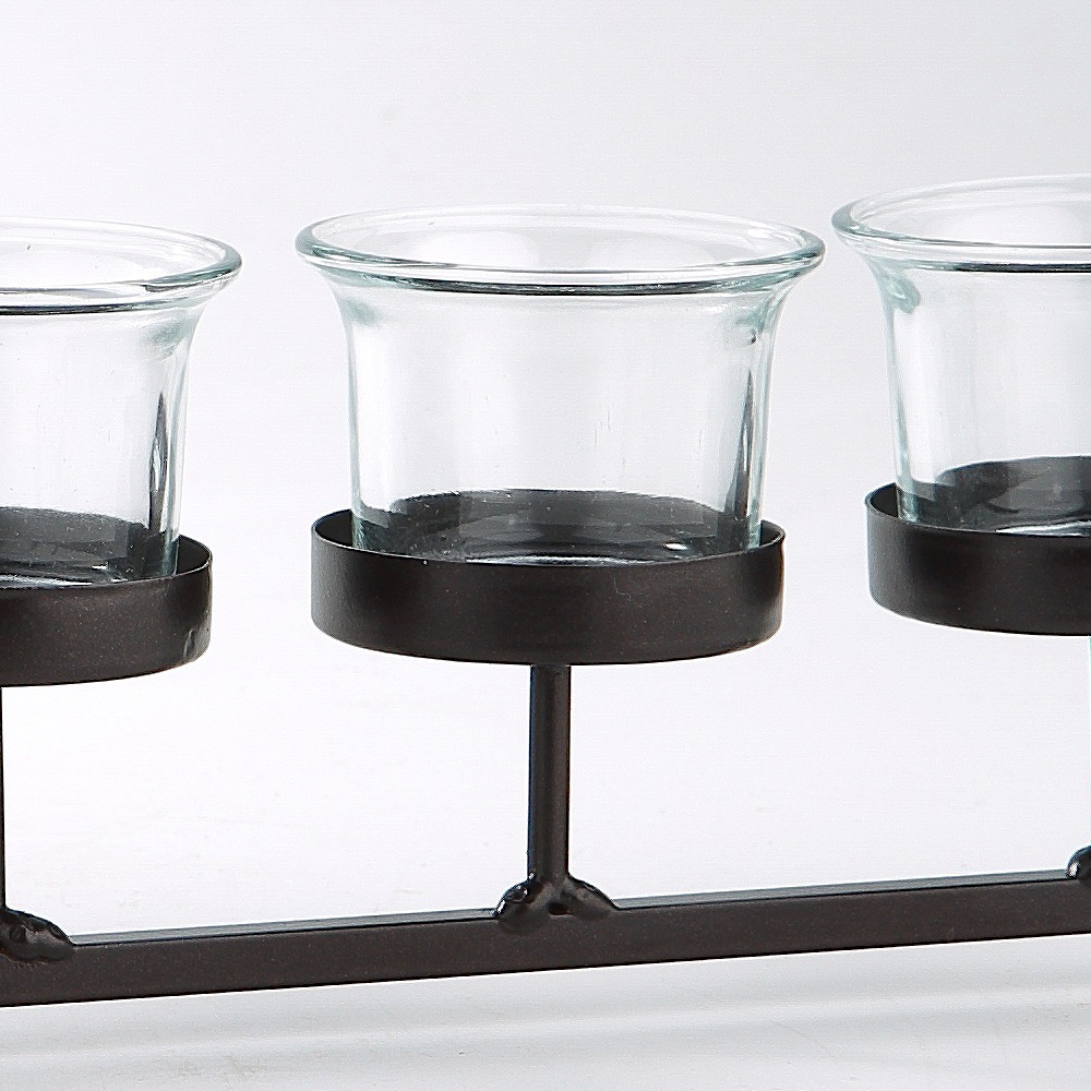 45243	 *L15.5"W3"H4.5" - GLASS CANDLE HOLDER WITH METAL STAND