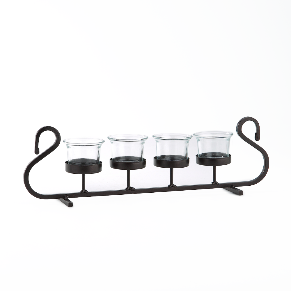 45243	 *L15.5"W3"H4.5" - GLASS CANDLE HOLDER WITH METAL STAND