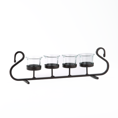 45243	 *L15.5"W3"H4.5" - GLASS CANDLE HOLDER WITH METAL STAND