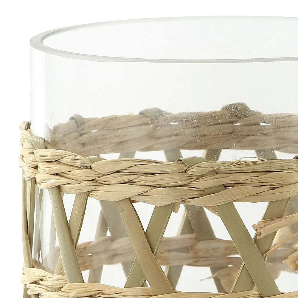 45277	 D4.5"H4.5" - RATTAN WOVEN GLASS VASE