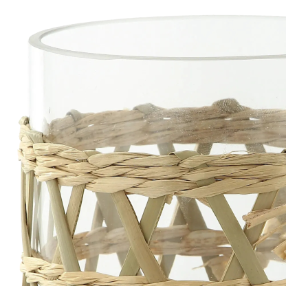 45277	 D4.5"H4.5" - RATTAN WOVEN GLASS VASE