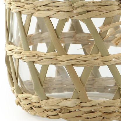 45277	 D4.5"H4.5" - RATTAN WOVEN GLASS VASE