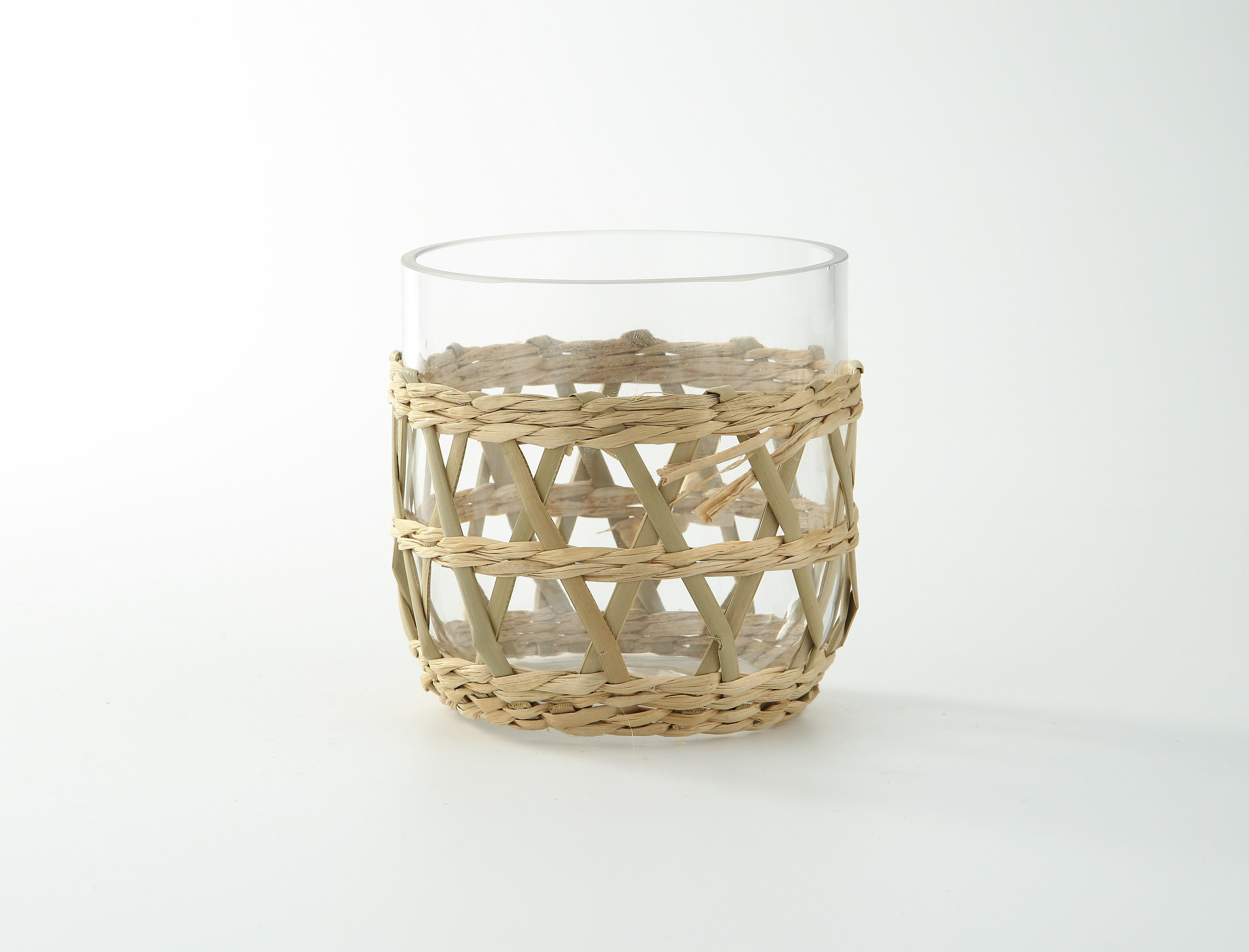 D4.5"H4.5" - RATTAN WOVEN GLASS VASE
