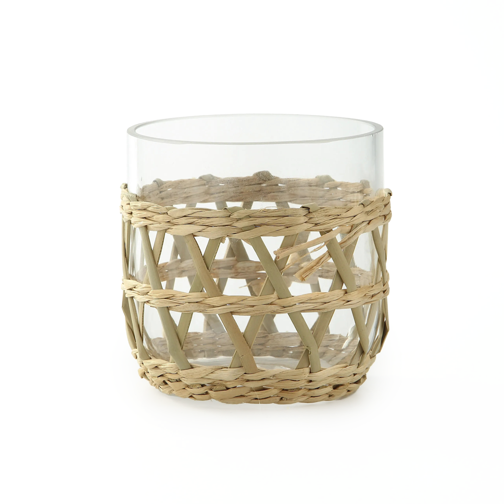 45277	 D4.5"H4.5" - RATTAN WOVEN GLASS VASE