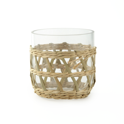 45277	 D4.5"H4.5" - RATTAN WOVEN GLASS VASE