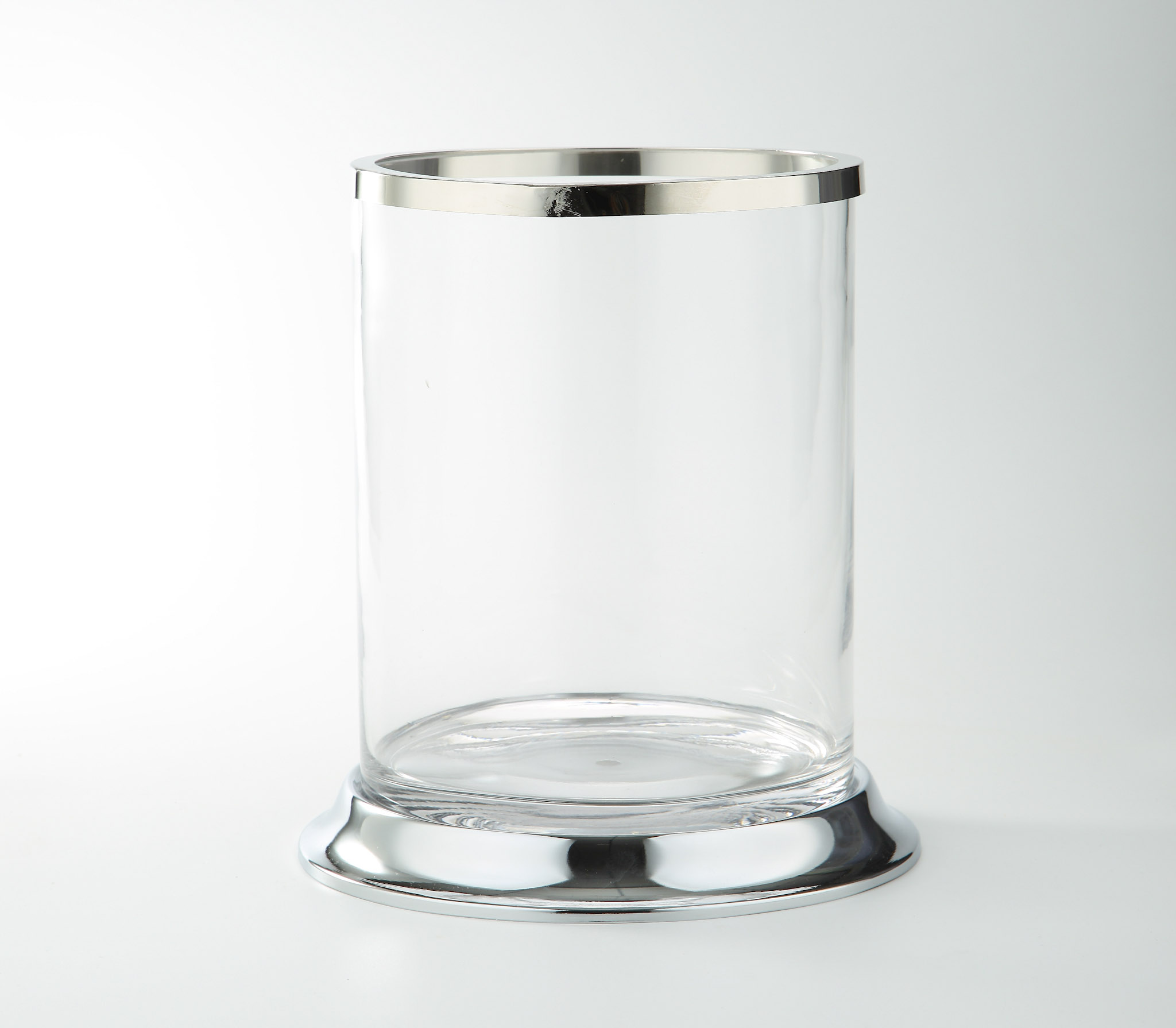 D10"H12" - GLASS CYLINDER WITH SILVER METAL BASE