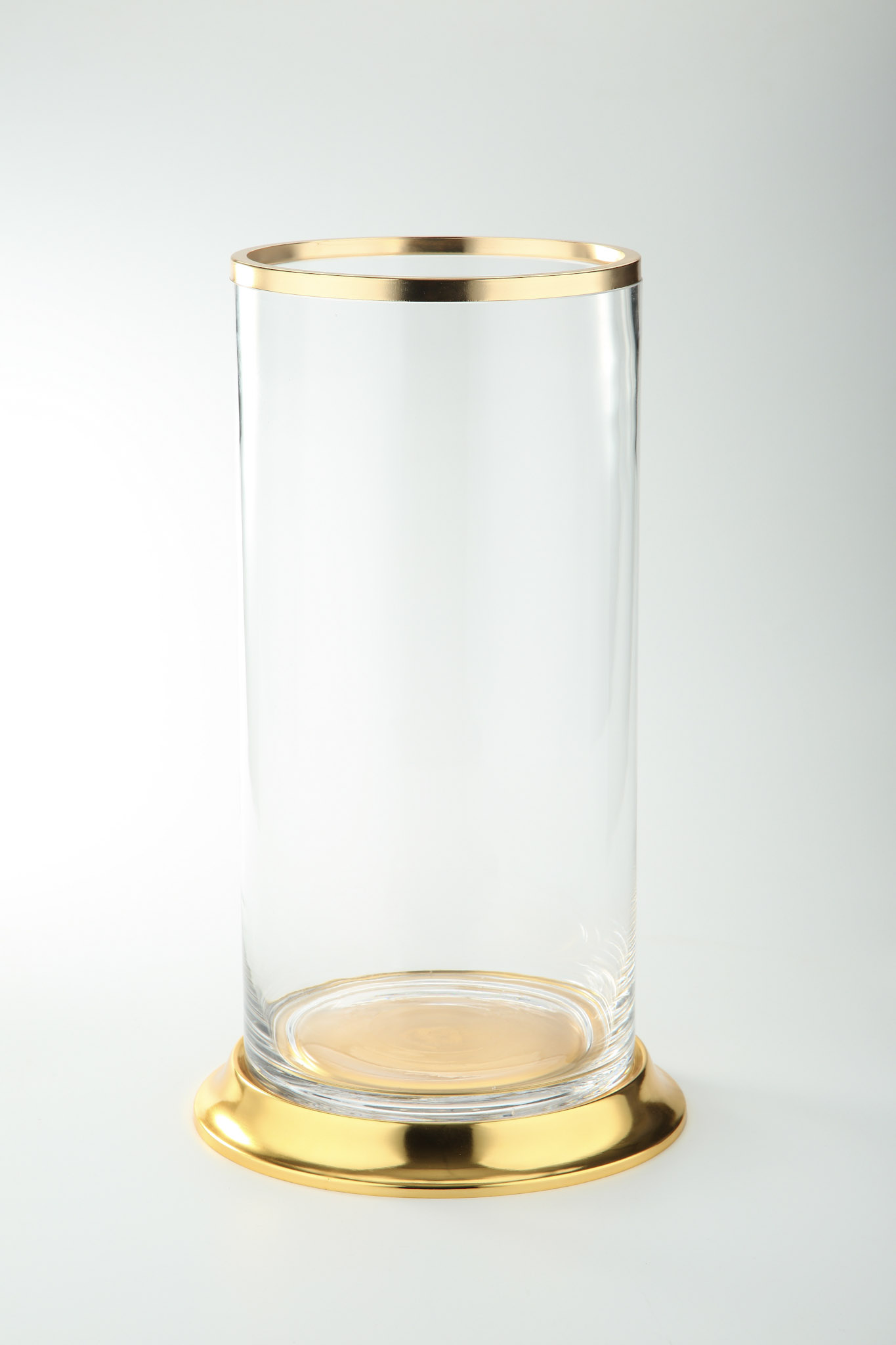 D10"H18" - GLASS CYLINDER WITH GOLD METAL BASE