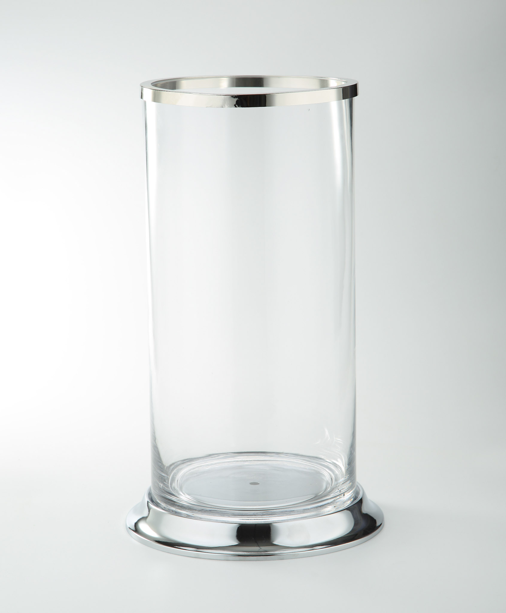 D10"H18" - GLASS CYLINDER WITH SILVER METAL BASE