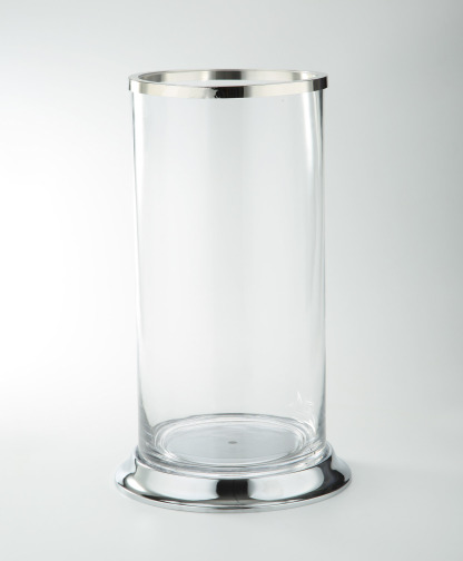 D10"H18" - GLASS CYLINDER WITH SILVER METAL BASE