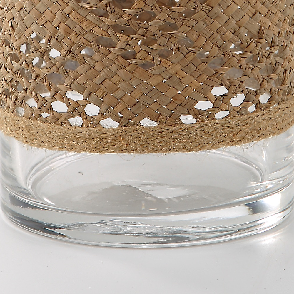 45317	 D4"H8" - GLASS VASE WITH RATTAN WRAP
