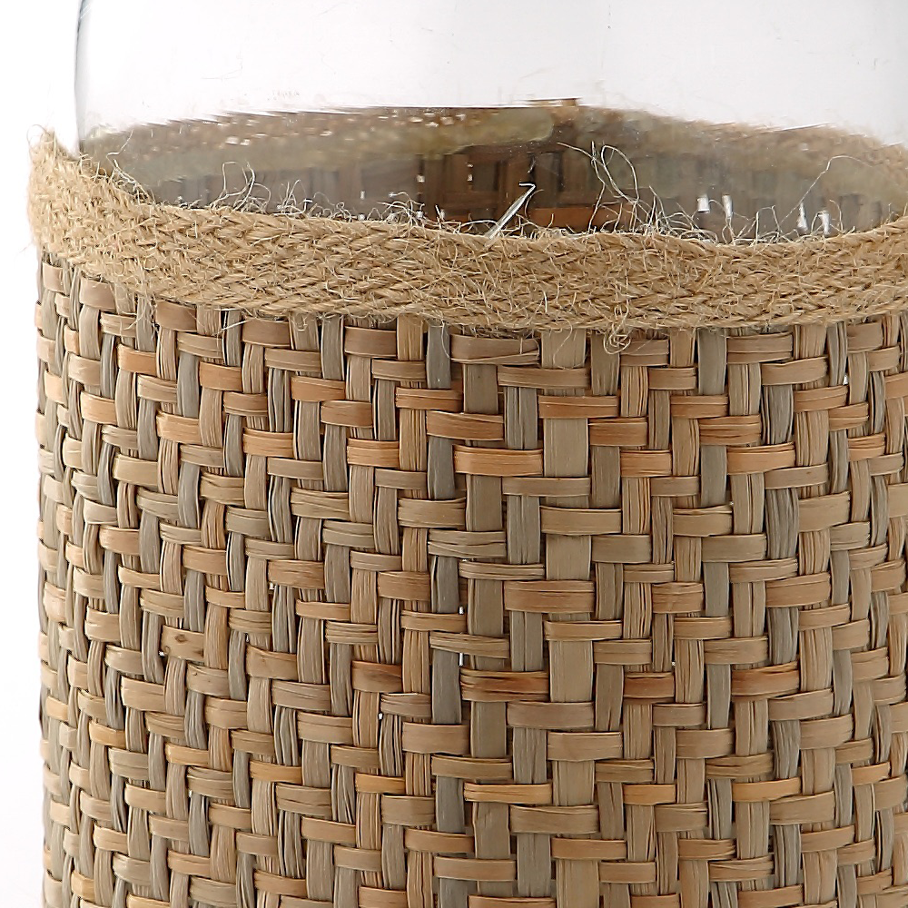 45318	 D4"H10" - GLASS VASE WITH RATTAN WRAP