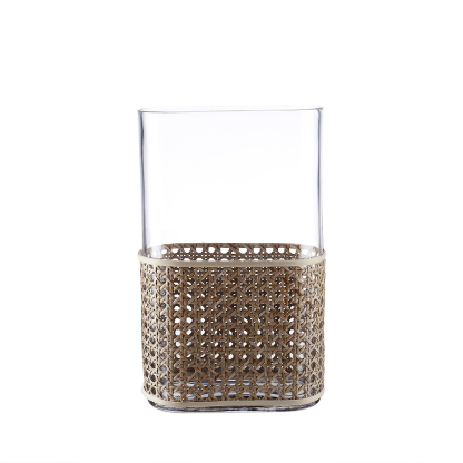 45331	 L7.5W3.5H11.8" - GLASS VASE WITH RATTAN WRAP