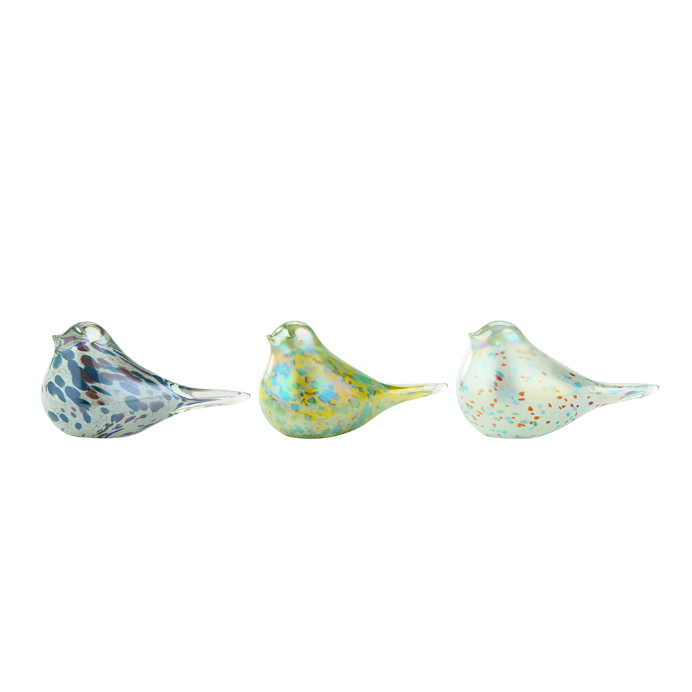 48147asst	 L6.5"W3"H3.5" - ASSORTED COLORS GLASS BIRD FIGURINES
