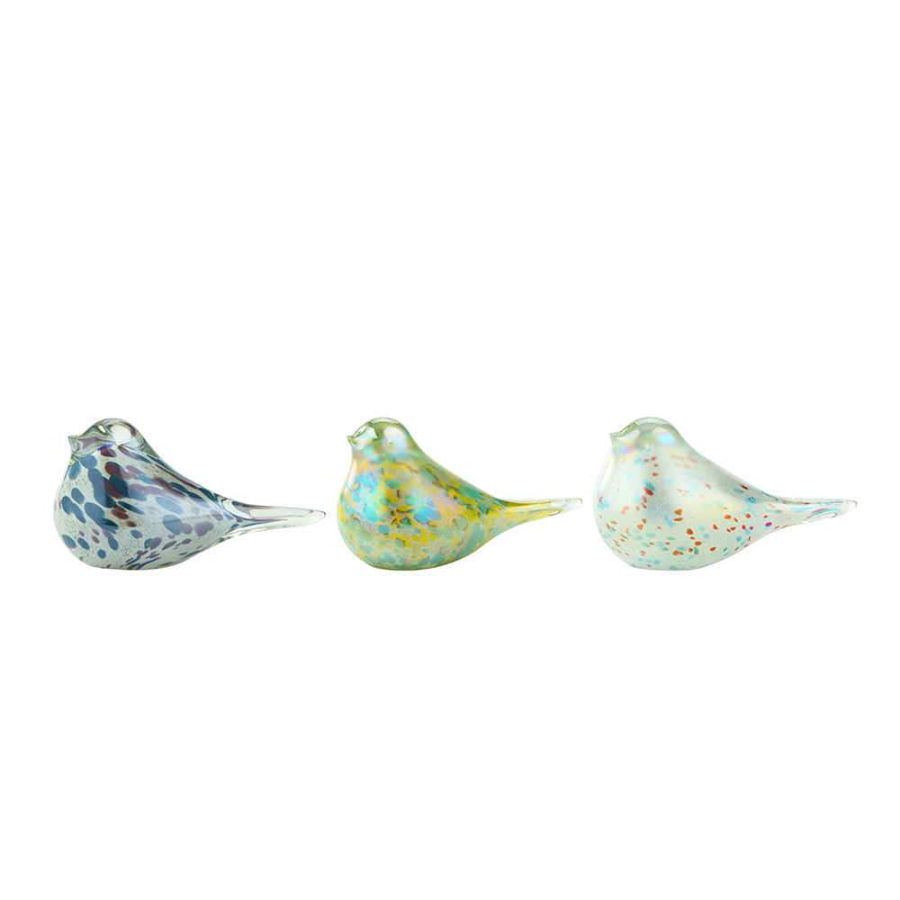 48147asst	 L6.5"W3"H3.5" - ASSORTED COLORS GLASS BIRD FIGURINES