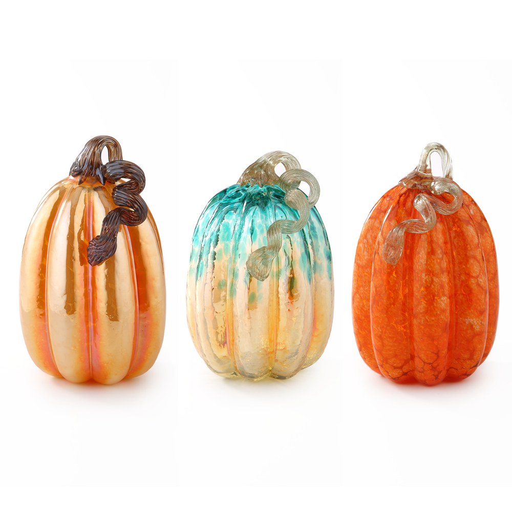 48158ASST	 D6"H8.5" - ASSORTED GLASS PUMPKINS