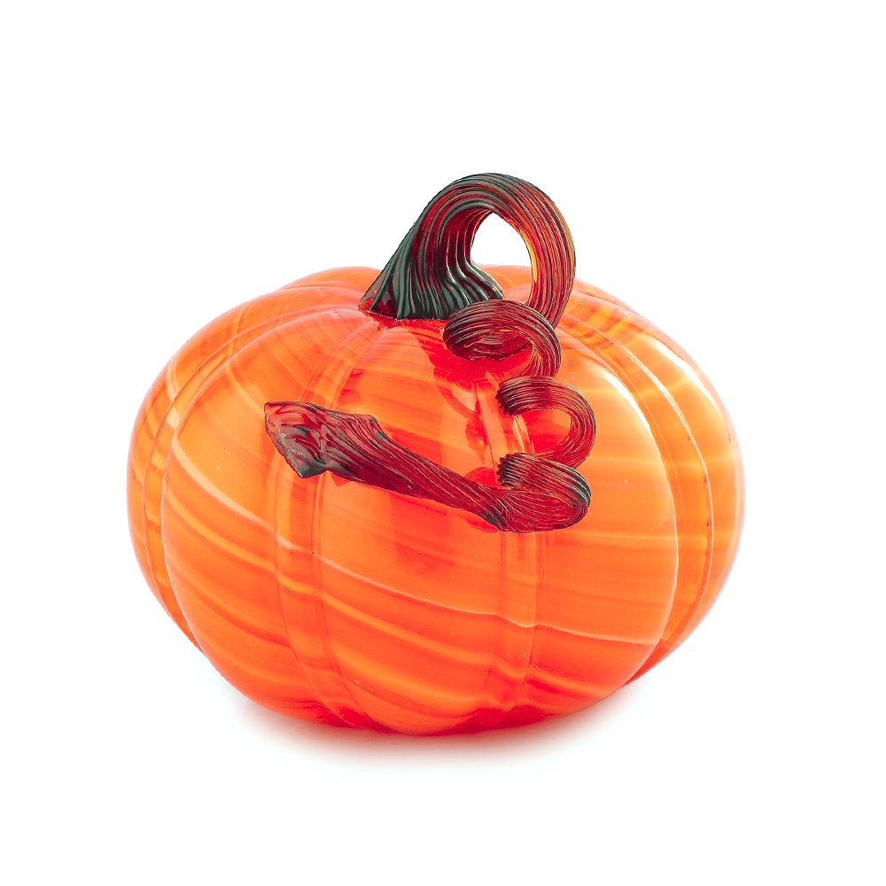 49056	 D7"H5.5" - GLASS PUMPKIN WITH CURLY STEM