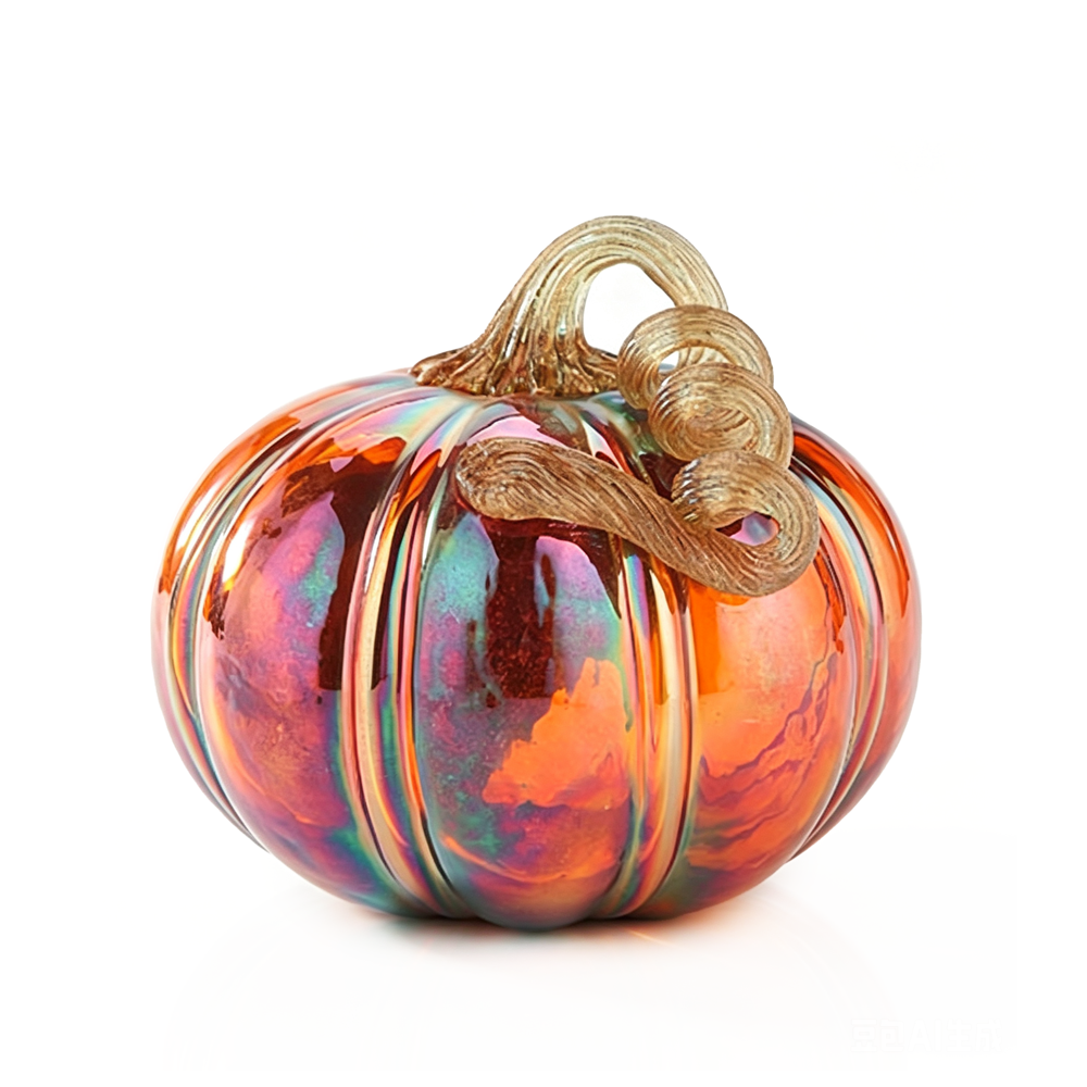 49490-1	 D5"H4.5" - LUSTER GLASS PUMPKIN WITH CURLY STEM