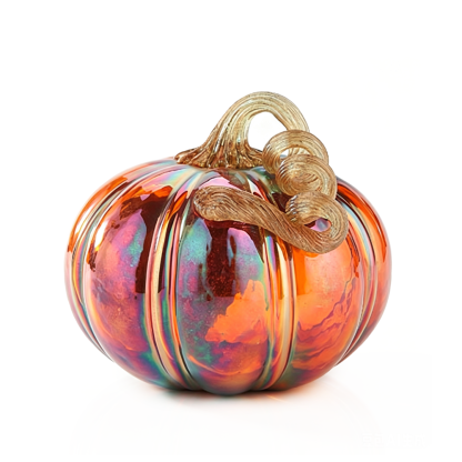 49490-1	 D5"H4.5" - LUSTER GLASS PUMPKIN WITH CURLY STEM