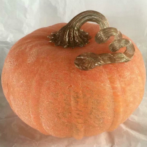 49494-1	 D5"H4.5" - GLASS PUMPKIN WITH CURLY STEM