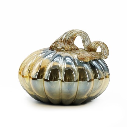 D5"H4.5" - LUSTER GLASS PUMPKIN WITH CURLY STEM