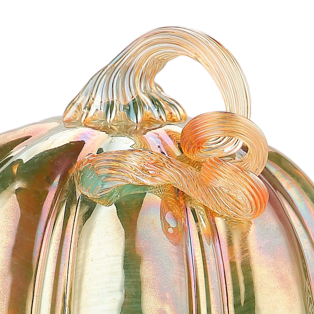 49496-2	 D7"H5.5" - GLASS PUMPKIN WITH CURLY STEM