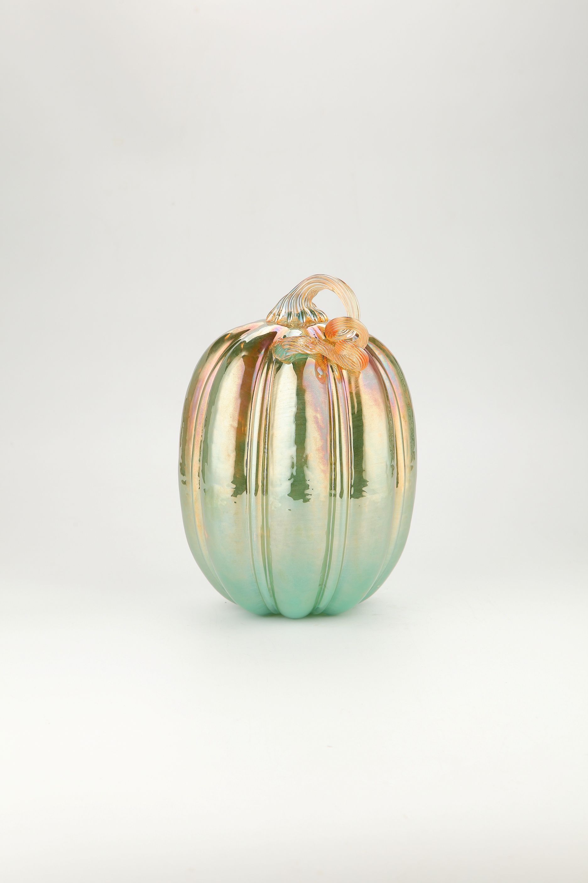 49496-2	 D7"H5.5" - GLASS PUMPKIN WITH CURLY STEM
