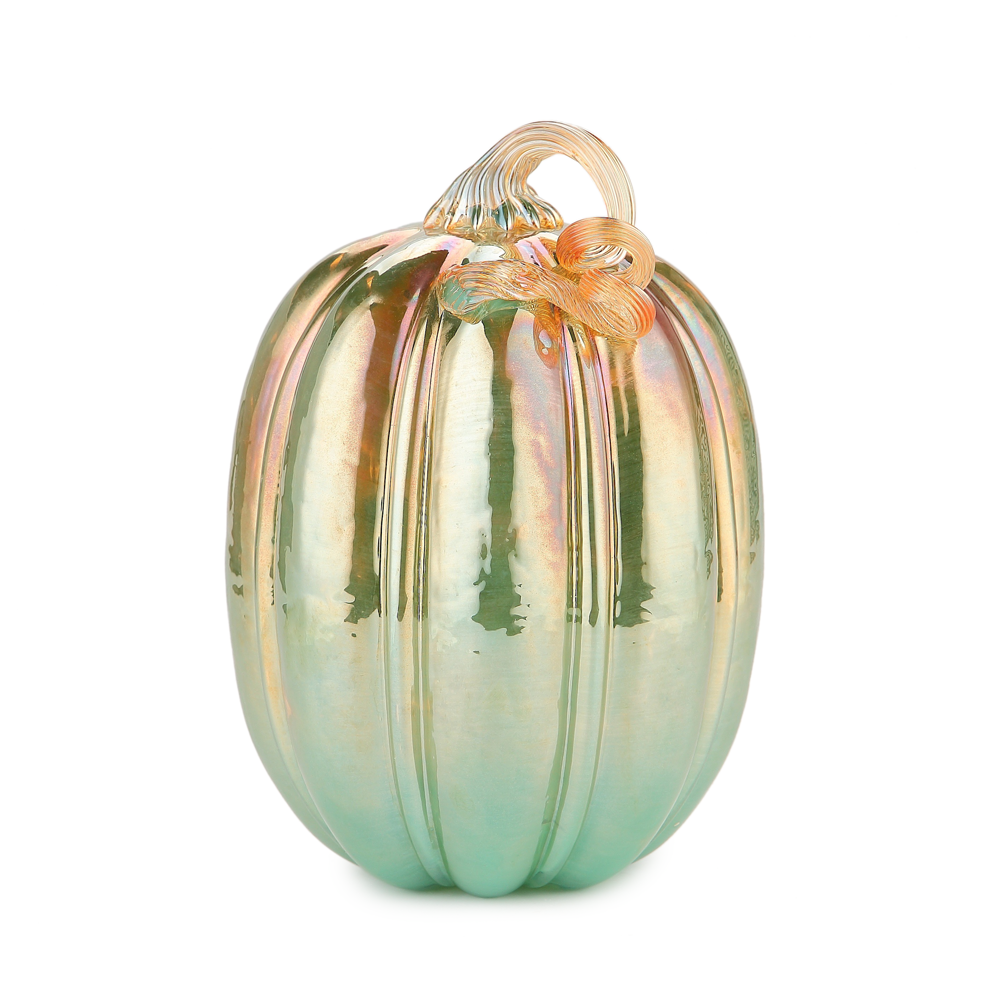 49496-2	 D7"H5.5" - GLASS PUMPKIN WITH CURLY STEM
