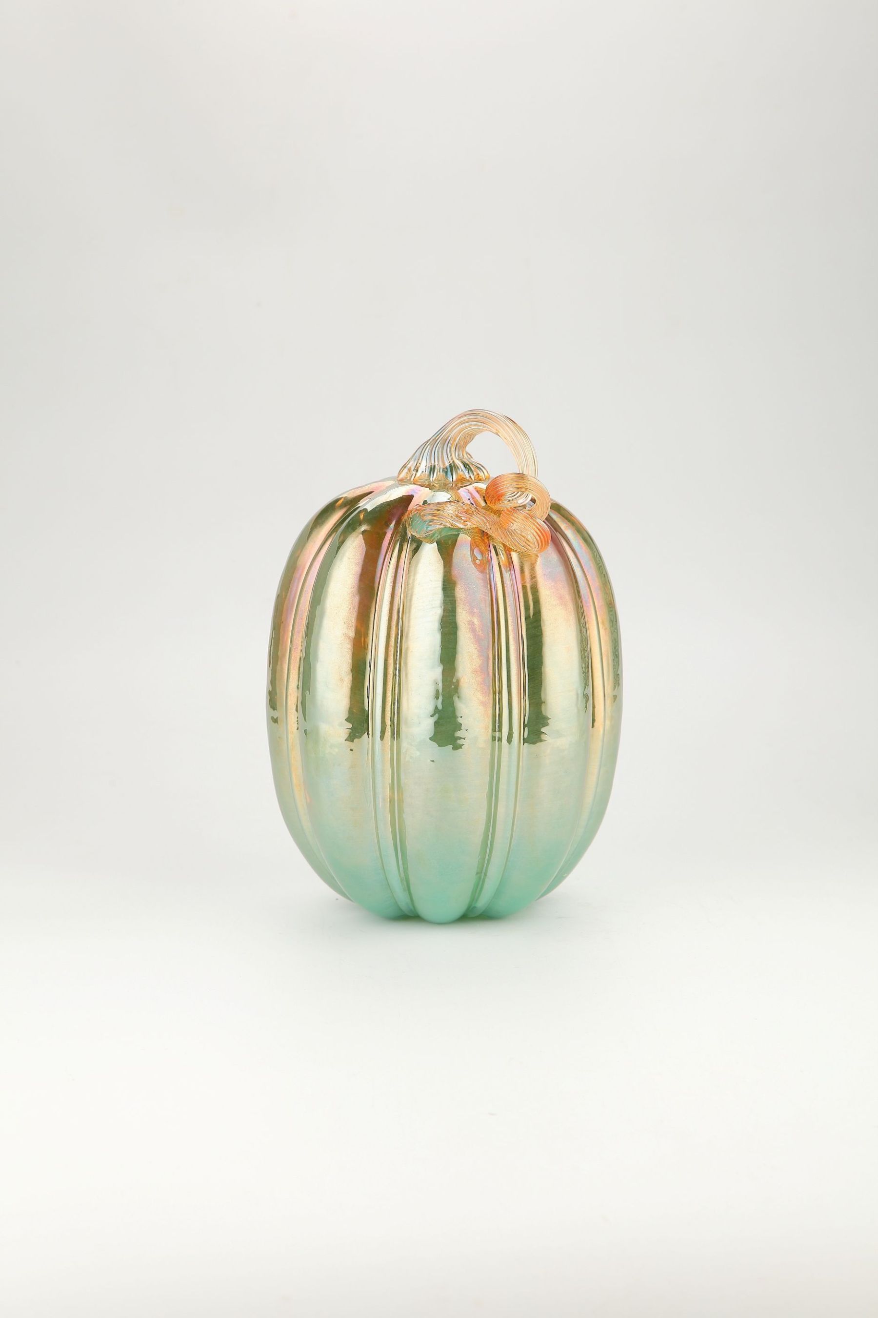 49496-2	 D7"H5.5" - GLASS PUMPKIN WITH CURLY STEM