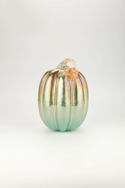 49496-2	 D7"H5.5" - GLASS PUMPKIN WITH CURLY STEM