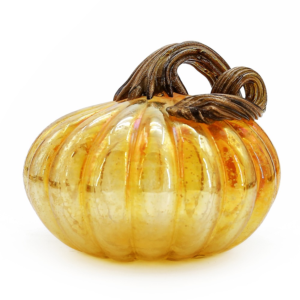 D5"H4.5" - GLASS PUMPKIN WITH CURLY STEM