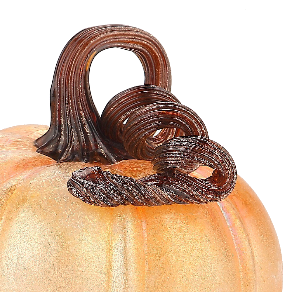 49501-2	 D7.1"H5.5" - GLASS PUMPKIN WITH CURLY STEM