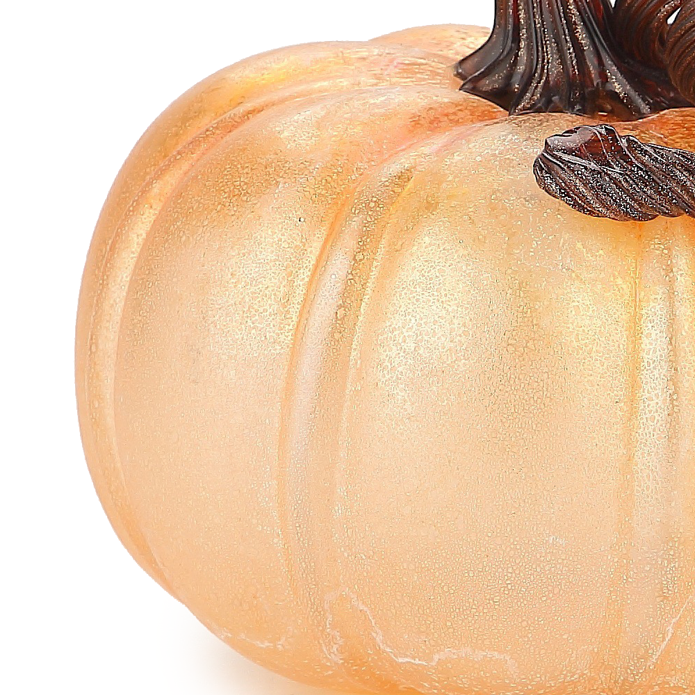 49501-2	 D7.1"H5.5" - GLASS PUMPKIN WITH CURLY STEM