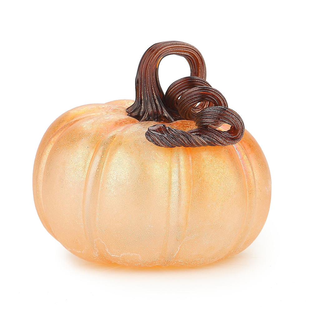 49501-2	 D7.1"H5.5" - GLASS PUMPKIN WITH CURLY STEM