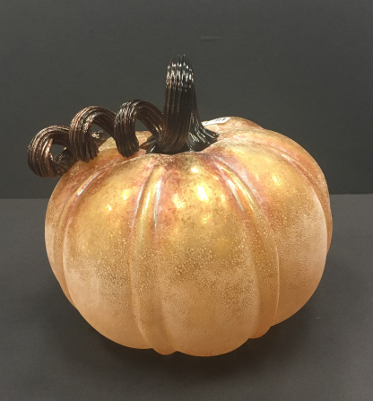 D7.1"H5.5" - GLASS PUMPKIN WITH CURLY STEM