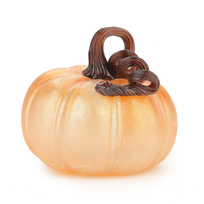49501-2	 D7.1"H5.5" - GLASS PUMPKIN WITH CURLY STEM