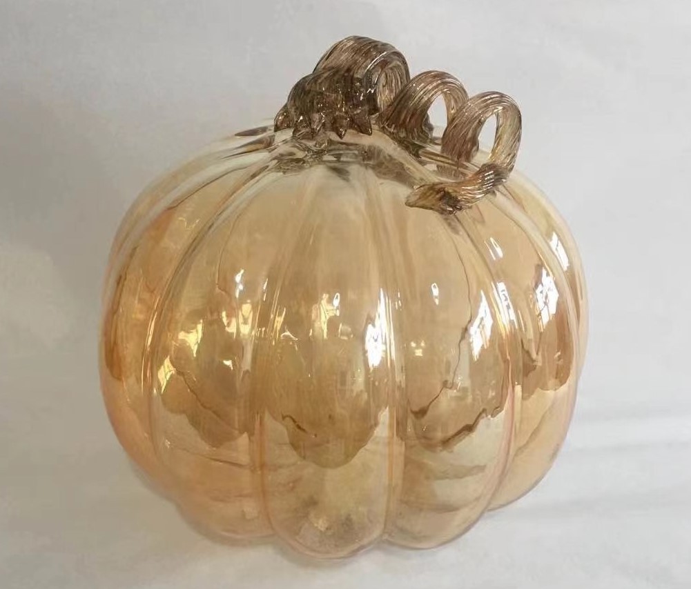 D9.4"H9.1" - GLASS PUMPKIN WITH CURLY STEM