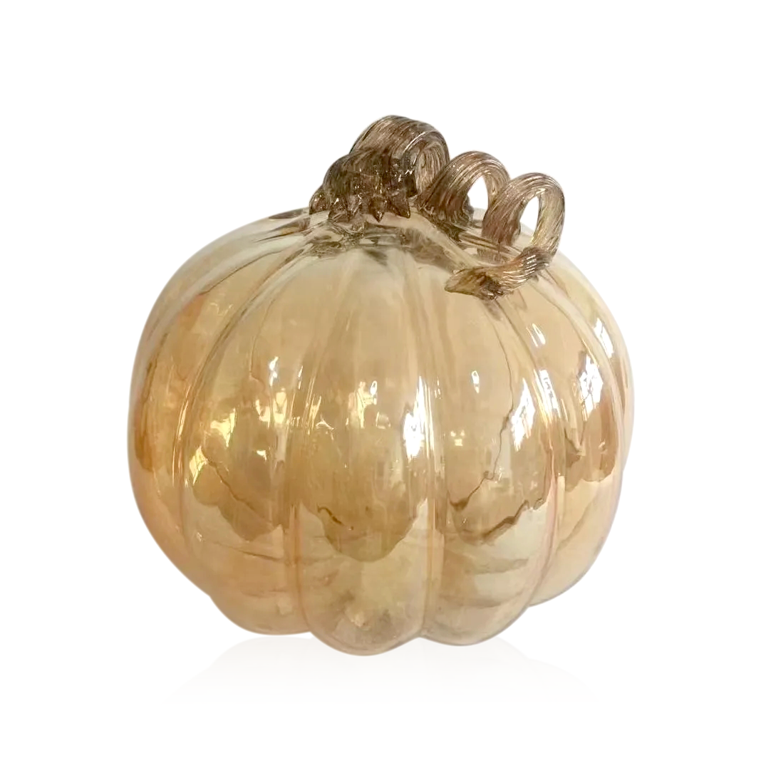 49501-4	 D9.4"H9.1" - GLASS PUMPKIN WITH CURLY STEM