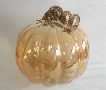 D9.4"H9.1" - GLASS PUMPKIN WITH CURLY STEM