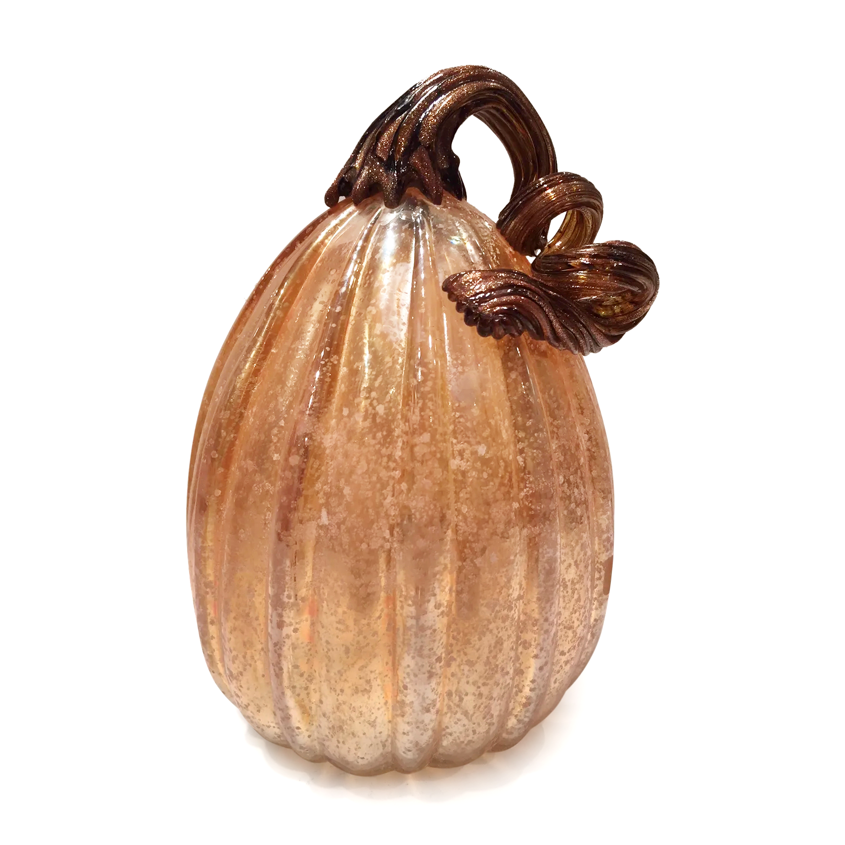 49501-5	 D5.5"H8.5" - GLASS PUMPKIN WITH CURLY STEM