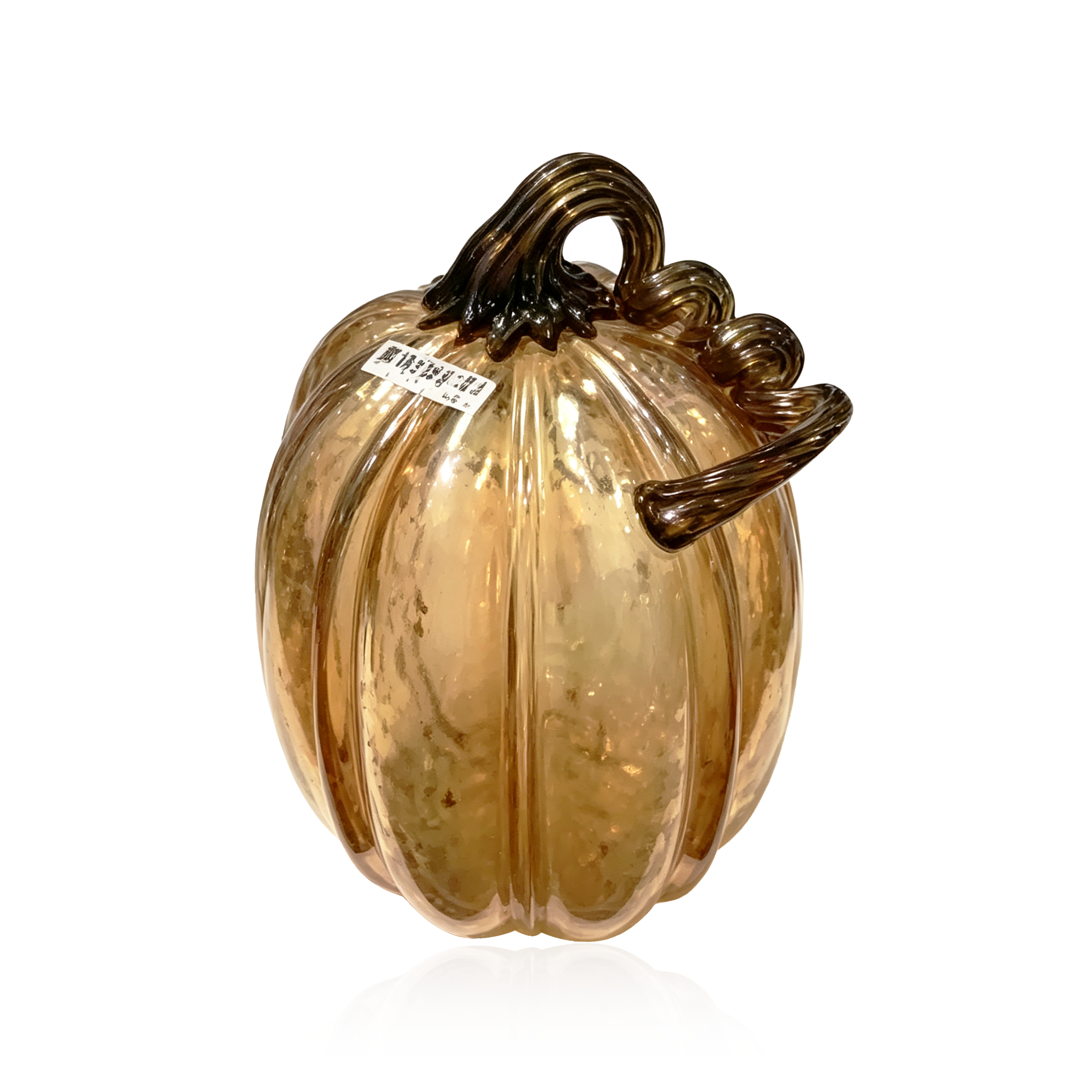 49501-6	 D8"H11" - GLASS PUMPKIN WITH CURLY STEM