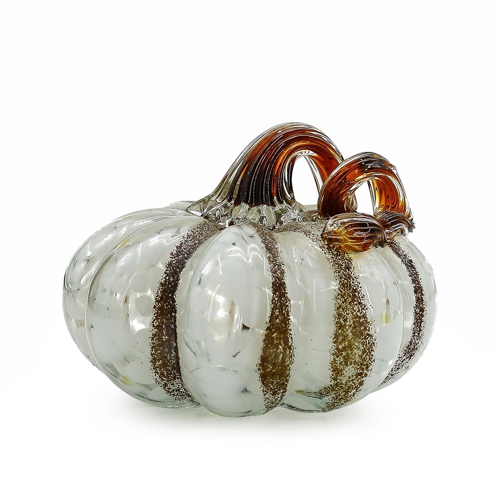 49502-1	 D5"H4.5" - GLASS PUMPKIN WITH CURLY STEM