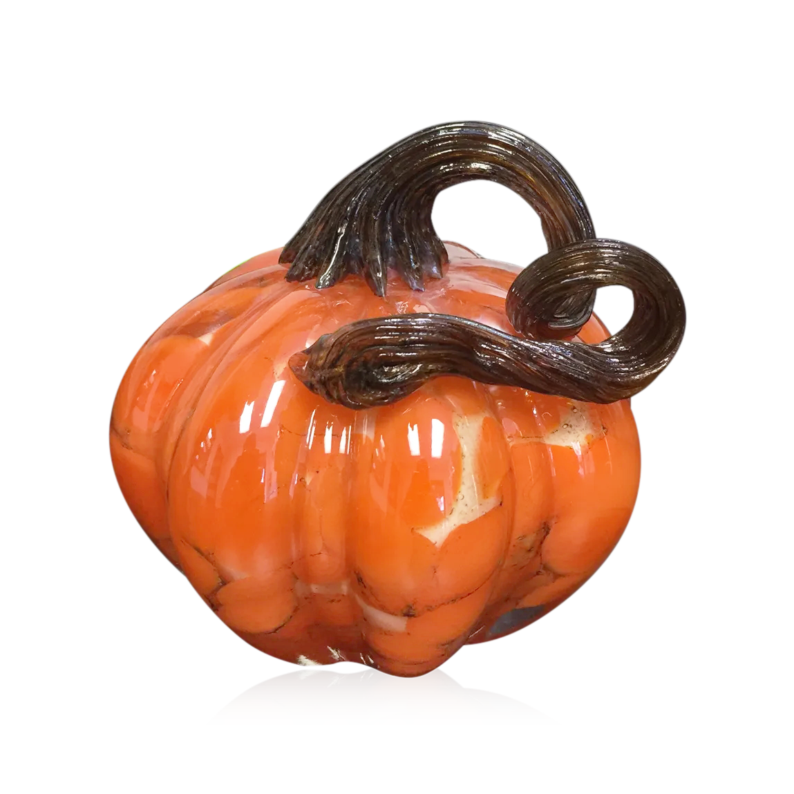 49507-1	 D5"H4.5" - GLASS PUMPKIN WITH CURLY STEM