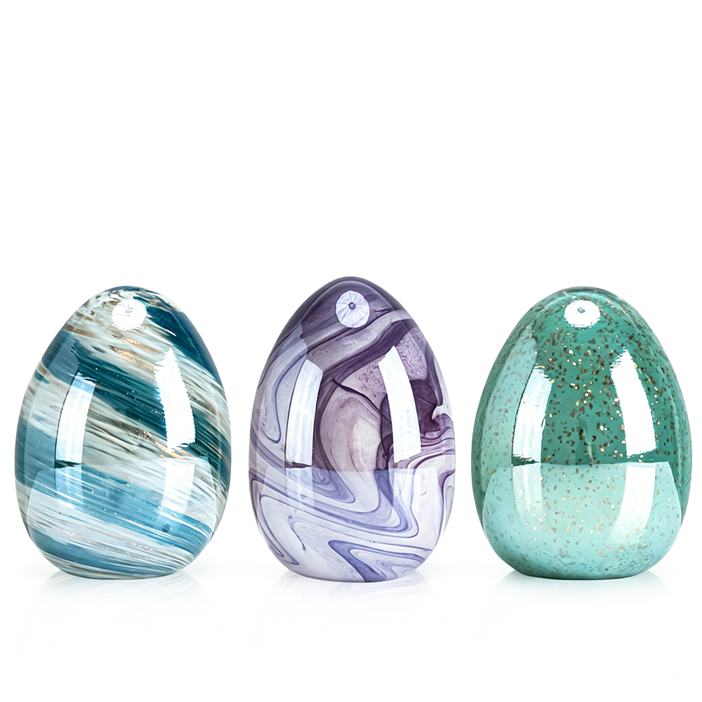 49643ASST	 D4.3"H5.5" - ASSORTED COLORS GLASS EASTER EGGS