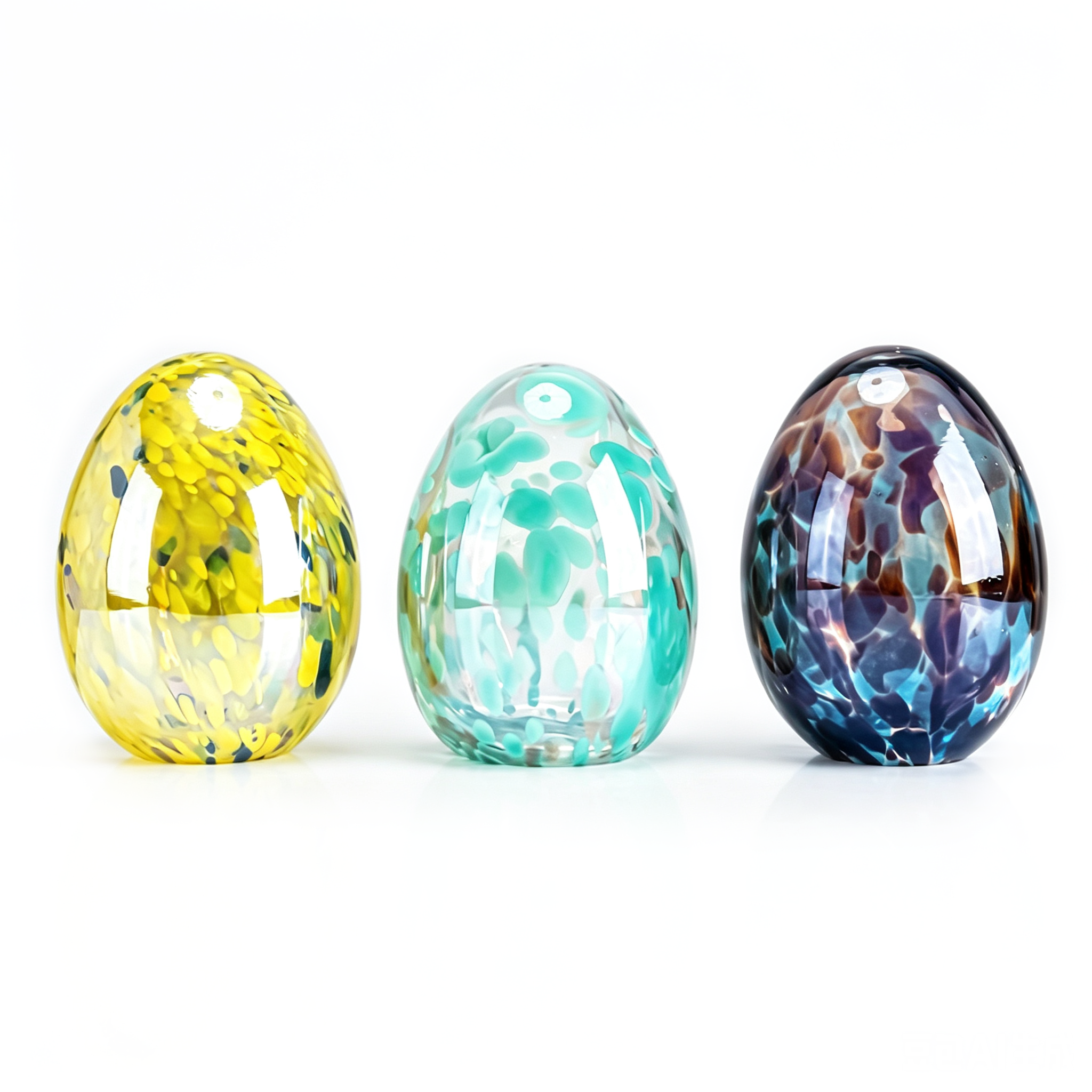 49644ASST	 D4.3"H5.5" - ASSORTED COLORS GLASS EASTER EGGS