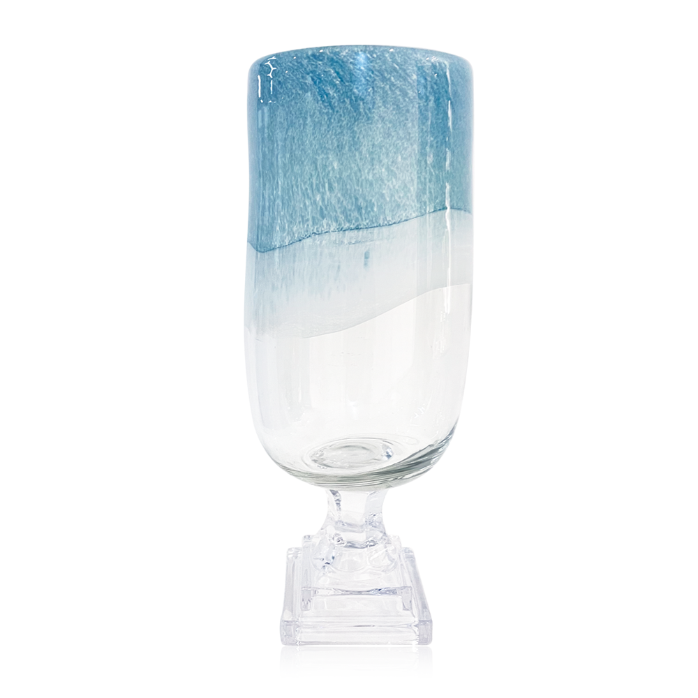 49645	 D7.1"H12.6" - GLASS VASE ON PEDESTAL