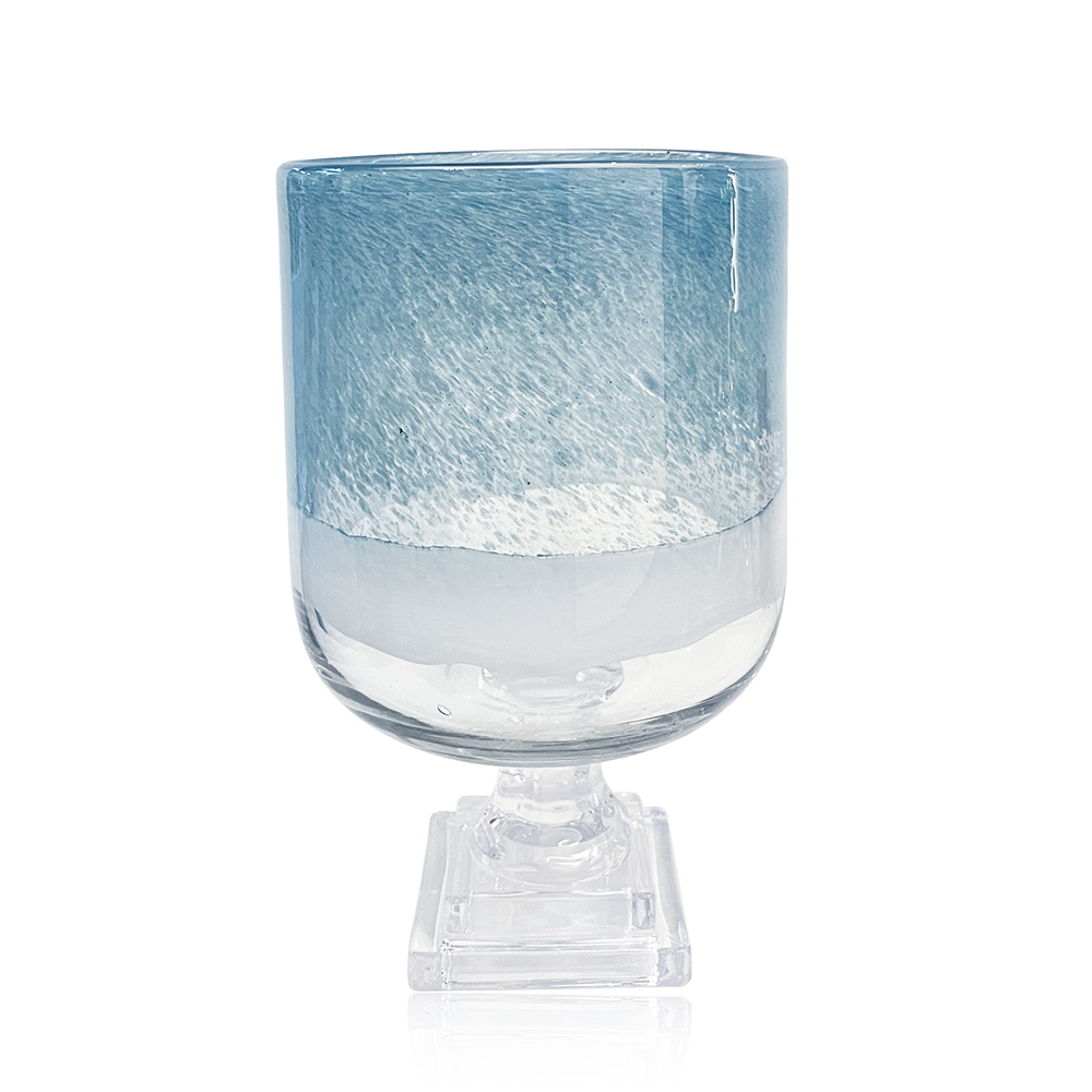49646	 D7.3"H8.7" - GLASS VASE ON PEDESTAL