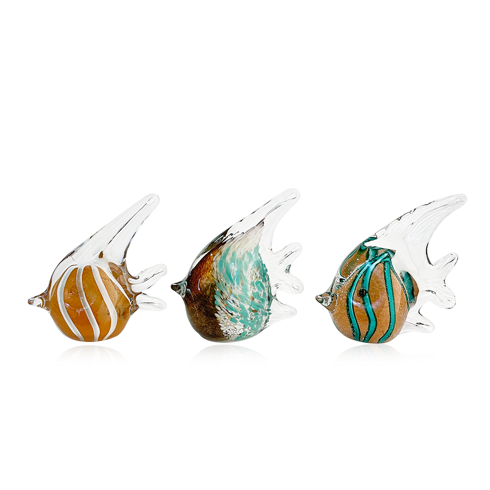 49663ASST	 L4.7W2.8H5.7" - ASSORTED COLORS GLASS FISH FIGURINES